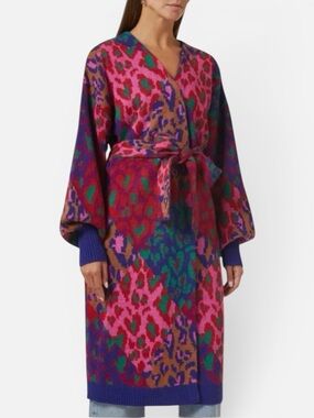 Farm Rio Colorful Animal Print Long Belted Cardigan Size Small